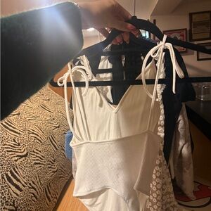 Women's Cream Tie-Strap Ribbed Tank Top